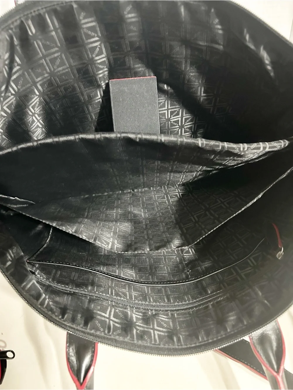 Lodis Black Leather Tote Bag Red Trim Zip Top Shoulder Crossbody Bag Top Handles